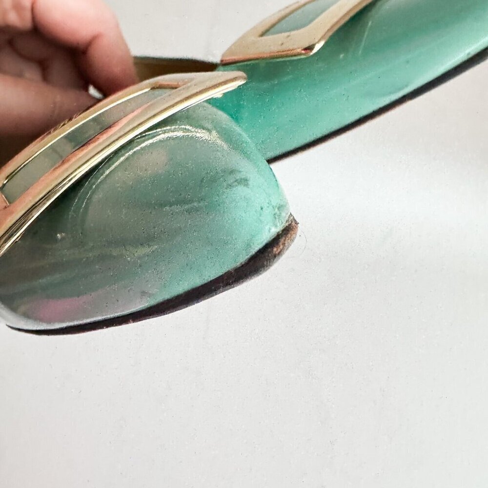 Roger Vivier Sea-foam Green Classic Buckle Accent Pointy Toe Flats  36.5 - Picture 5 of 12